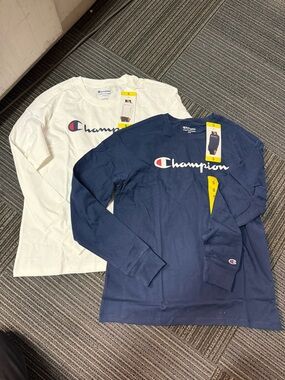 Champion Long Sleeve Logo Tee - Navy & White Set